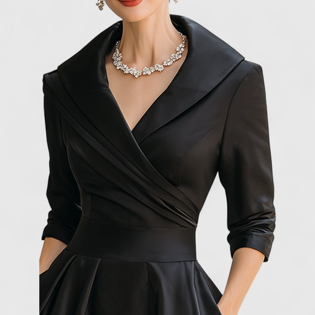 Clarisse | Robe midi femme élégante à corsage croisé et décolleté en V