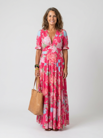 Ombline | Robe Midi Fleurie Col V
