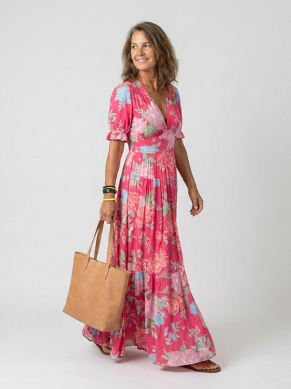 Ombline | Robe Midi Fleurie Col V