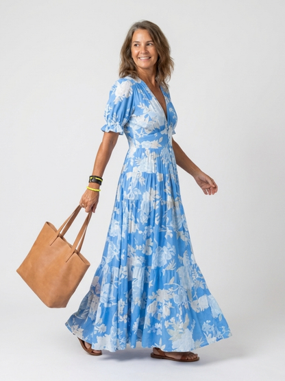 Ombline | Robe Midi Fleurie Col V