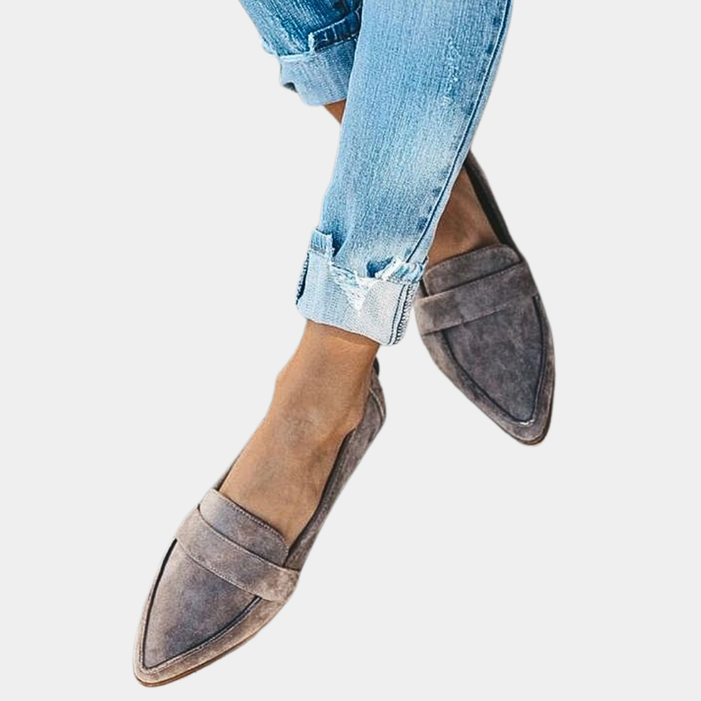 Mocassins femme bout pointu à enfiler, coupe plate