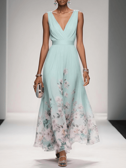 Lucinde | Robe Longue Fleurie Col V pour Mariage Invitée