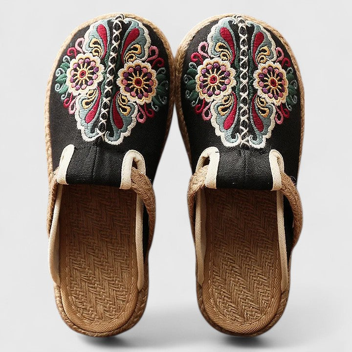 Delphina | Mules Plates Brodées de Fleurs