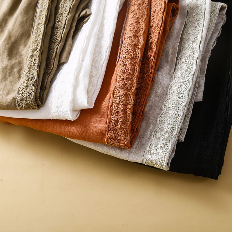Maelle | Pantalon Coton Lin Brodé Taille Élastique