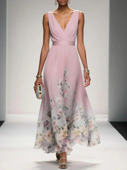 Lucinde | Robe Longue Fleurie Col V pour Mariage Invitée