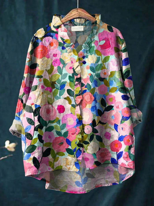 Fleurine | Blouse Imprimée Fleurie Manches Longues pour Été