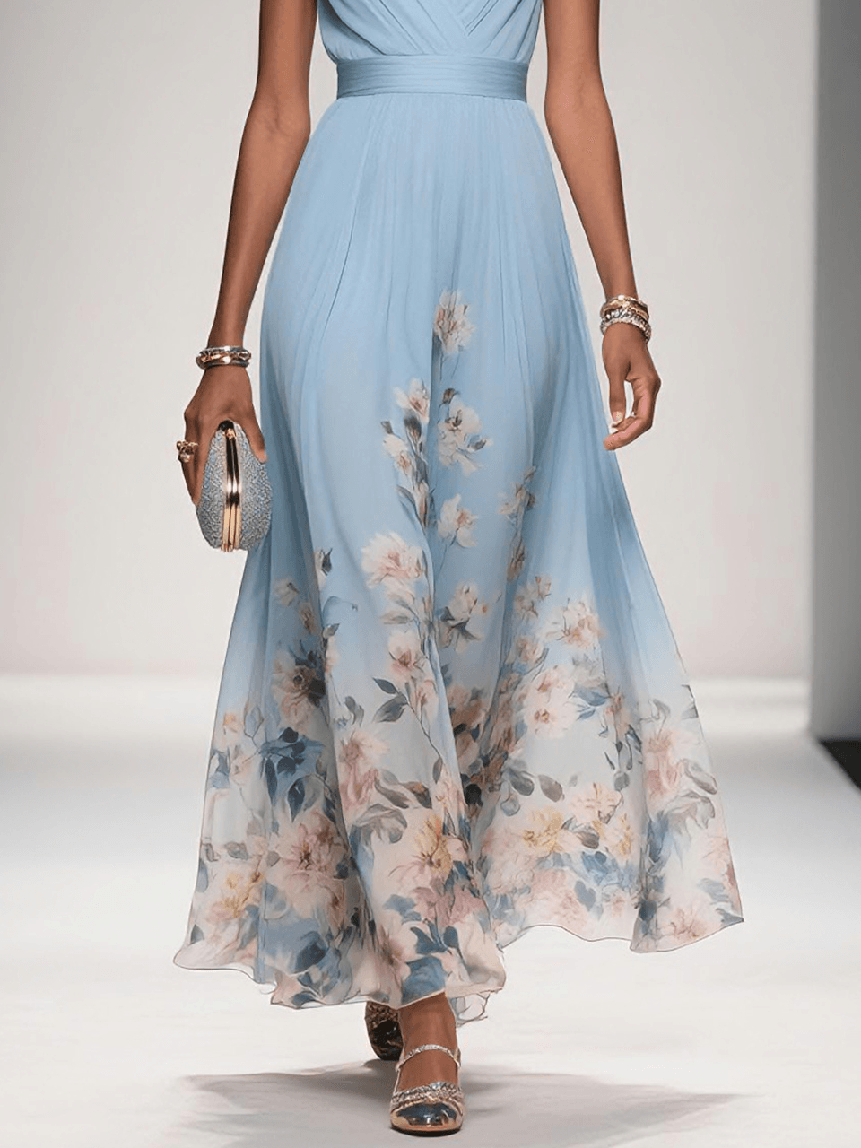 Lucinde | Robe Longue Fleurie Col V pour Mariage Invitée