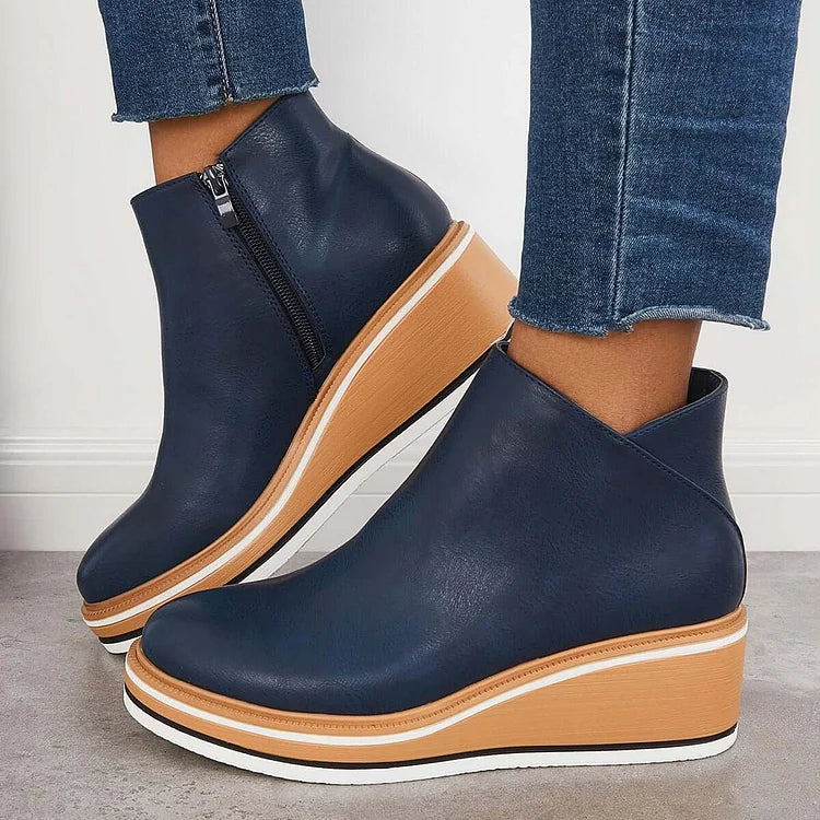 Bottines femme à talon compensé et zip latéral
