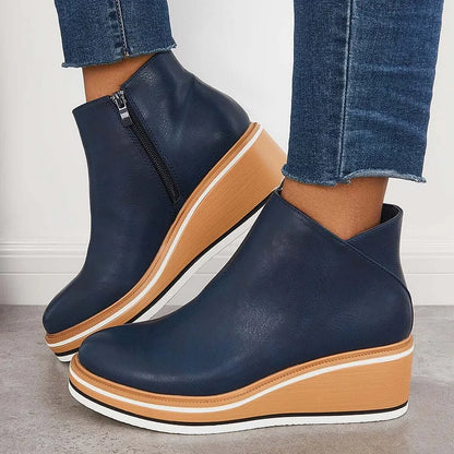 Bottines femme à talon compensé et zip latéral