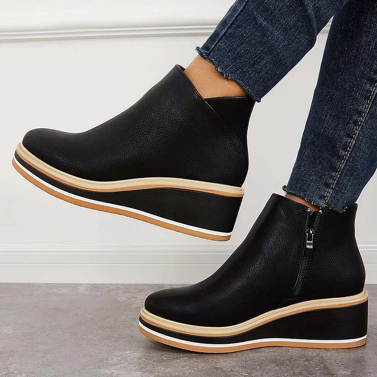 Bottines femme talon compensé stable, enfilage zippé