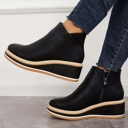 Bottines femme talon compensé stable, enfilage zippé