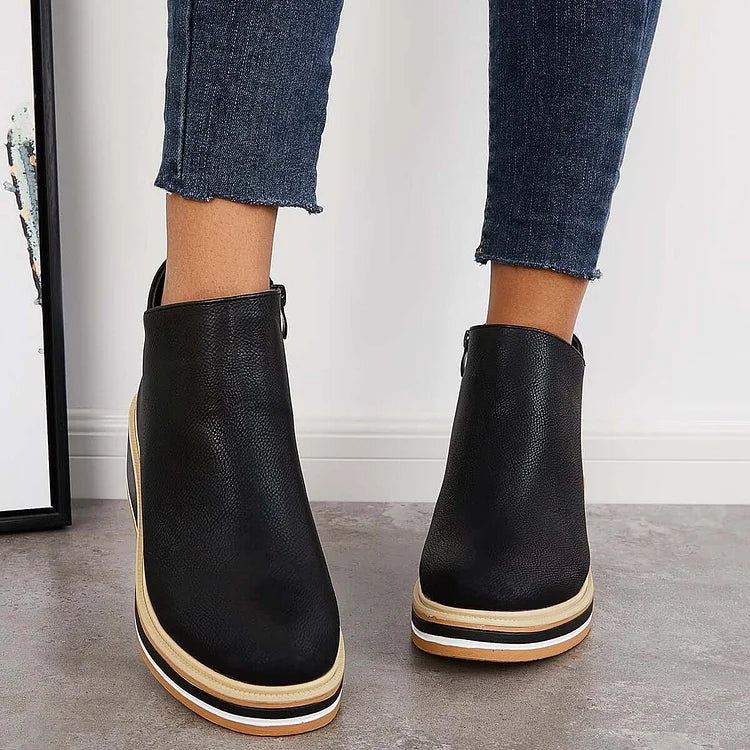 Bottines cheville à compensé et fermeture latérale