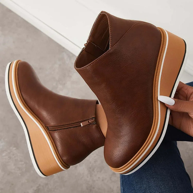 Bottines femme à talon compensé et zip latéral