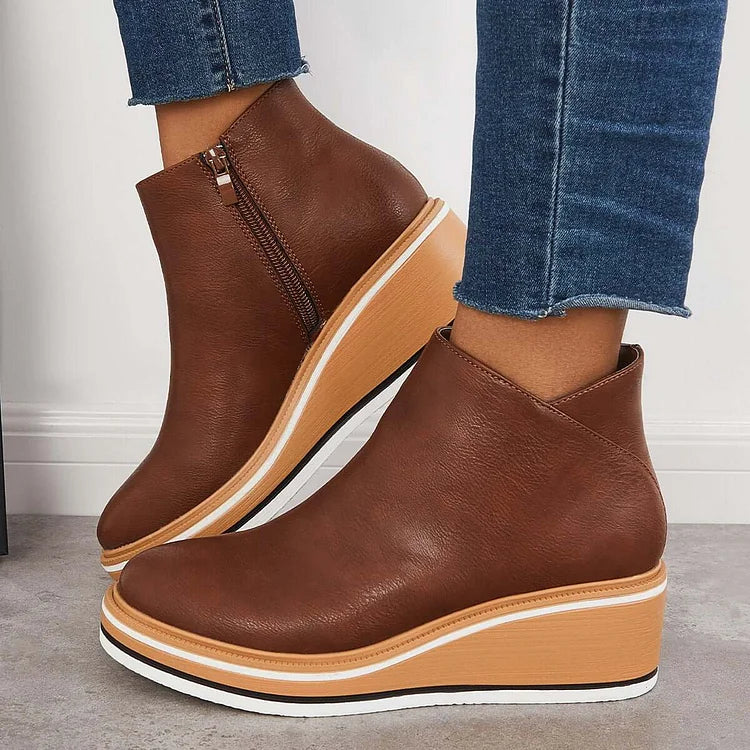 Bottines à talon compensé plein, hauteur cheville
