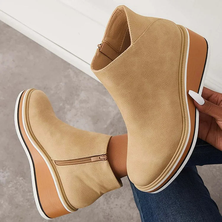 Bottines femme talon compensé stable, enfilage zippé