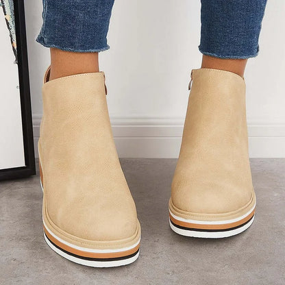 Bottines femme à talon compensé et zip latéral