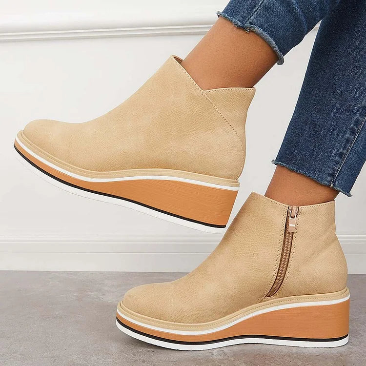 Bottines à talon compensé plein, hauteur cheville
