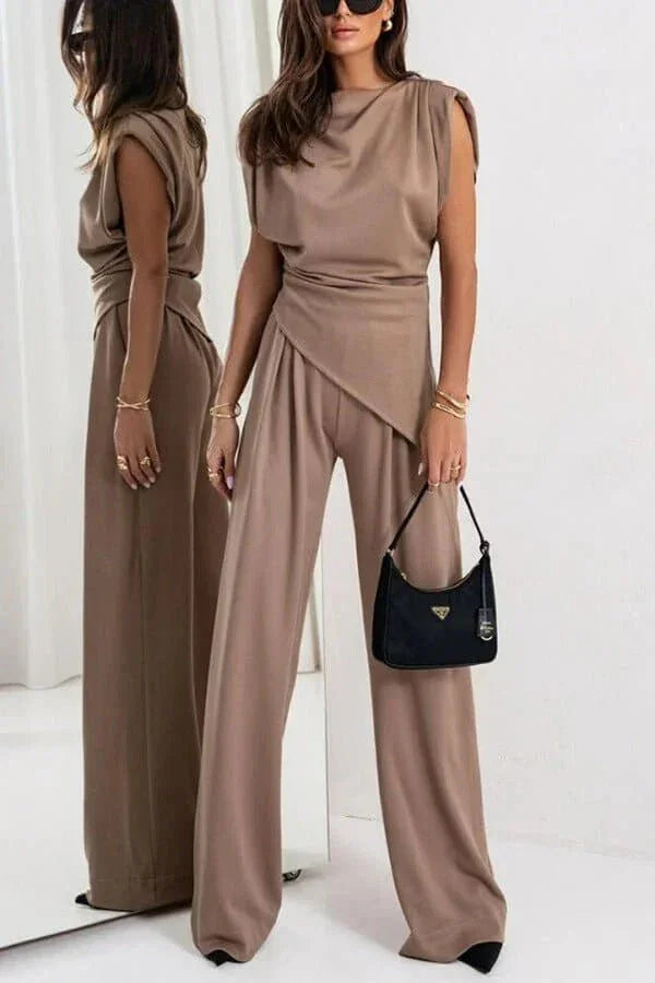 Diane | Ensemble Drapé Deux Pièces Pantalon Ample