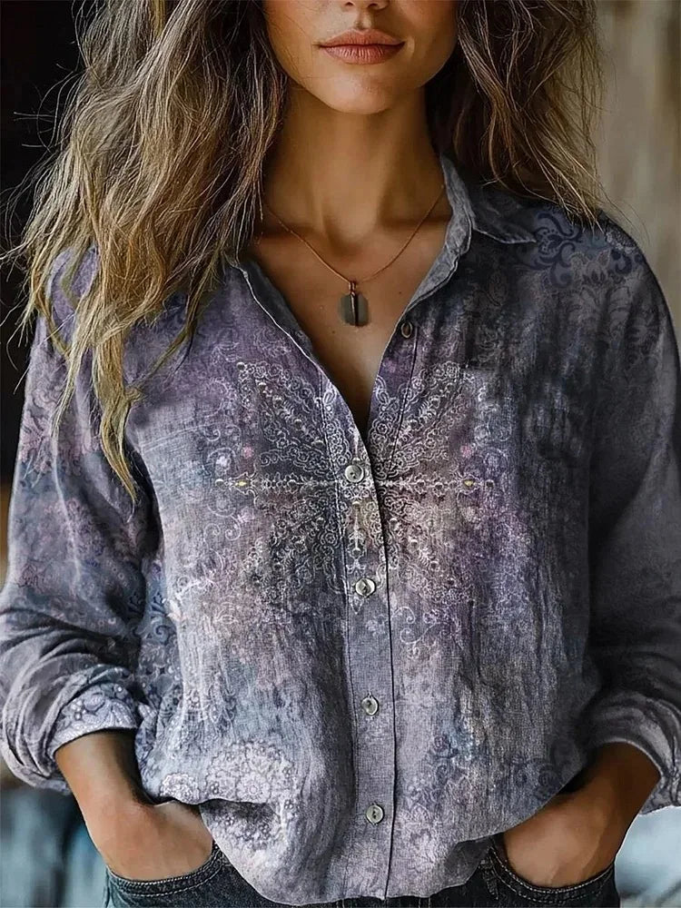 Bellisane | Chemise Fleurie Boutonnée Manches Longues