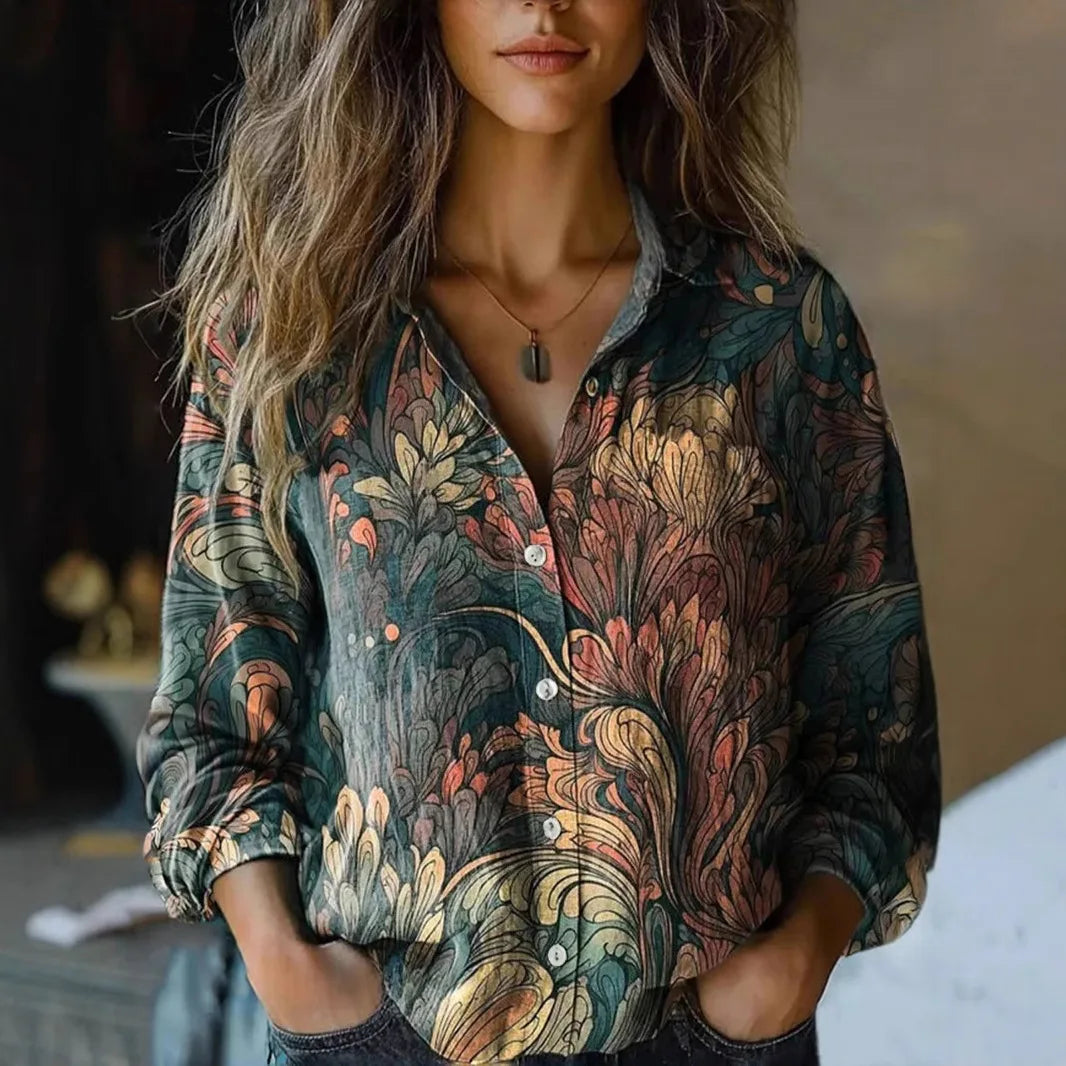 Bellisane | Chemise Fleurie Boutonnée Manches Longues