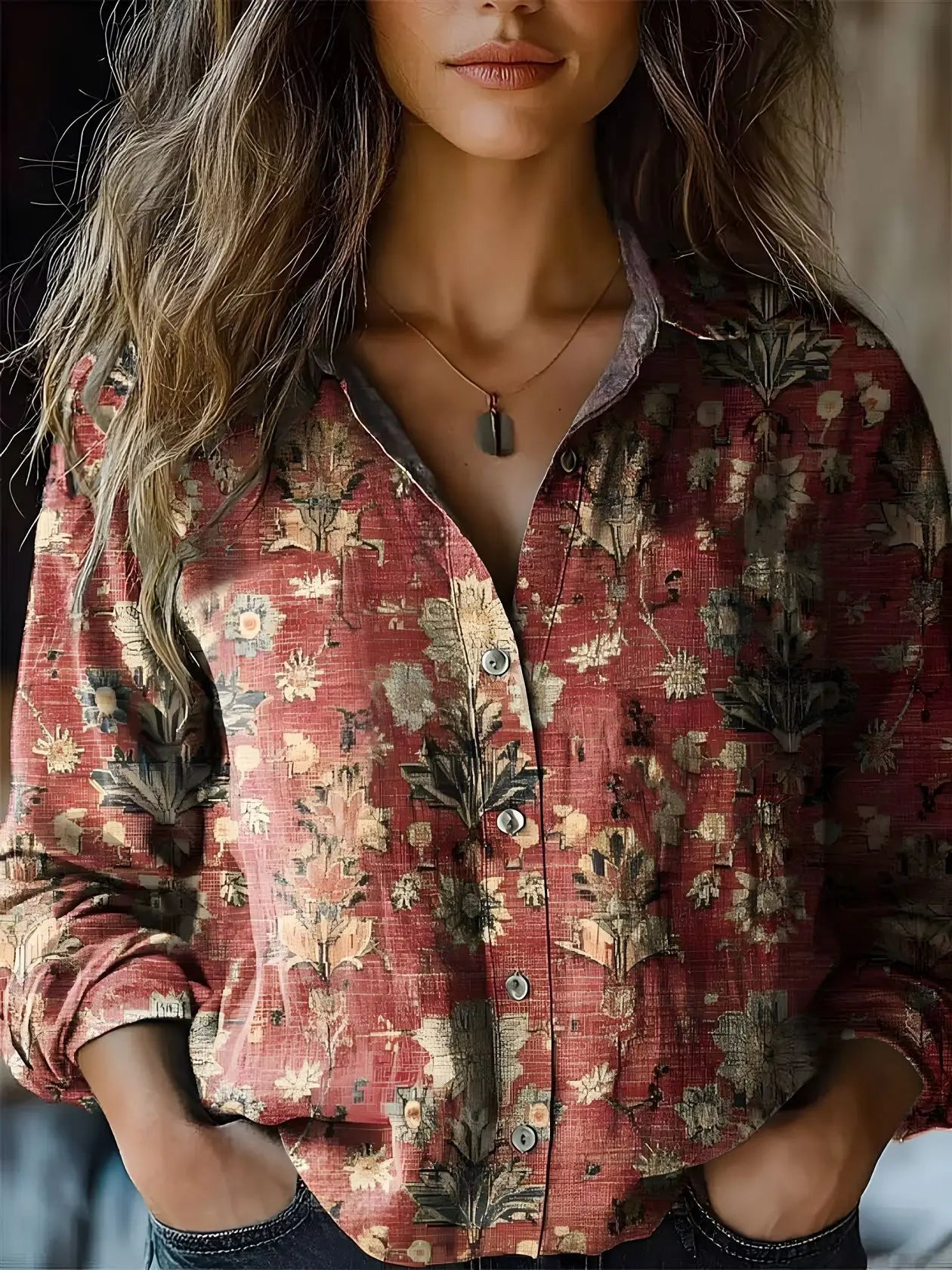 Bellisane | Chemise Fleurie Boutonnée Manches Longues