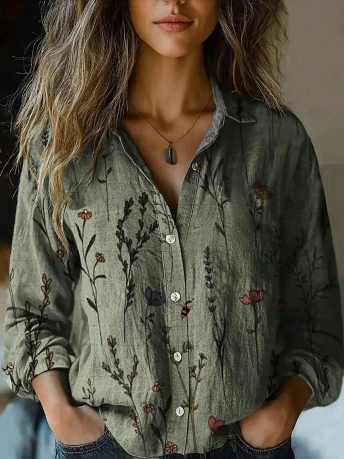 Bellisane | Chemise Fleurie Boutonnée Manches Longues