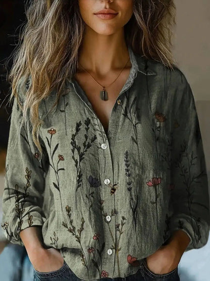 Bellisane | Chemise Fleurie Boutonnée Manches Longues