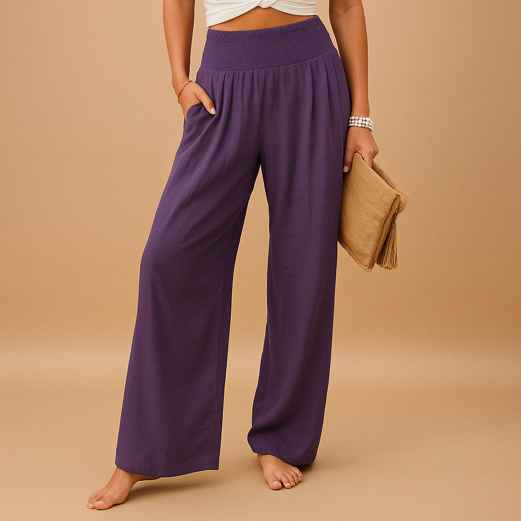 Pantalon large en lin, détail des poches