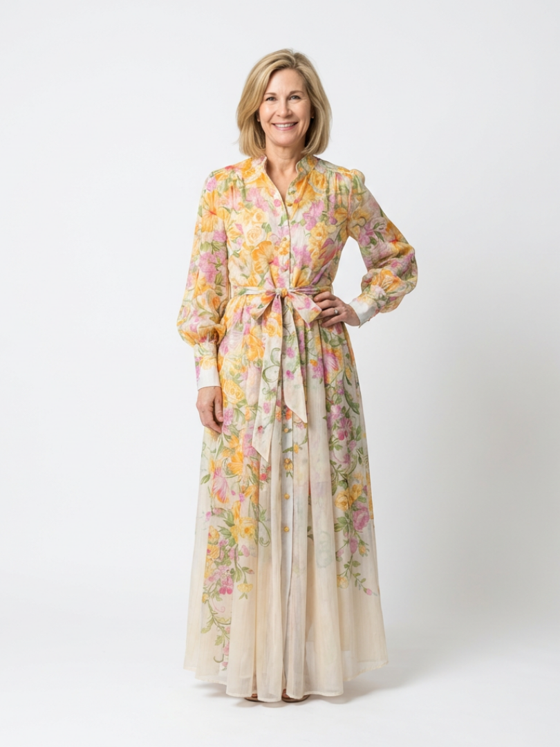 Adélie | Robe Longue Fleurie à Manches Longues