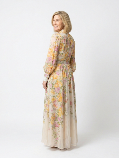 Adélie | Robe Longue Fleurie à Manches Longues