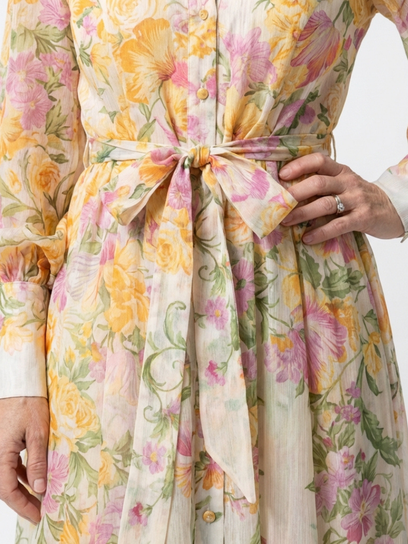 Adélie | Robe Longue Fleurie à Manches Longues