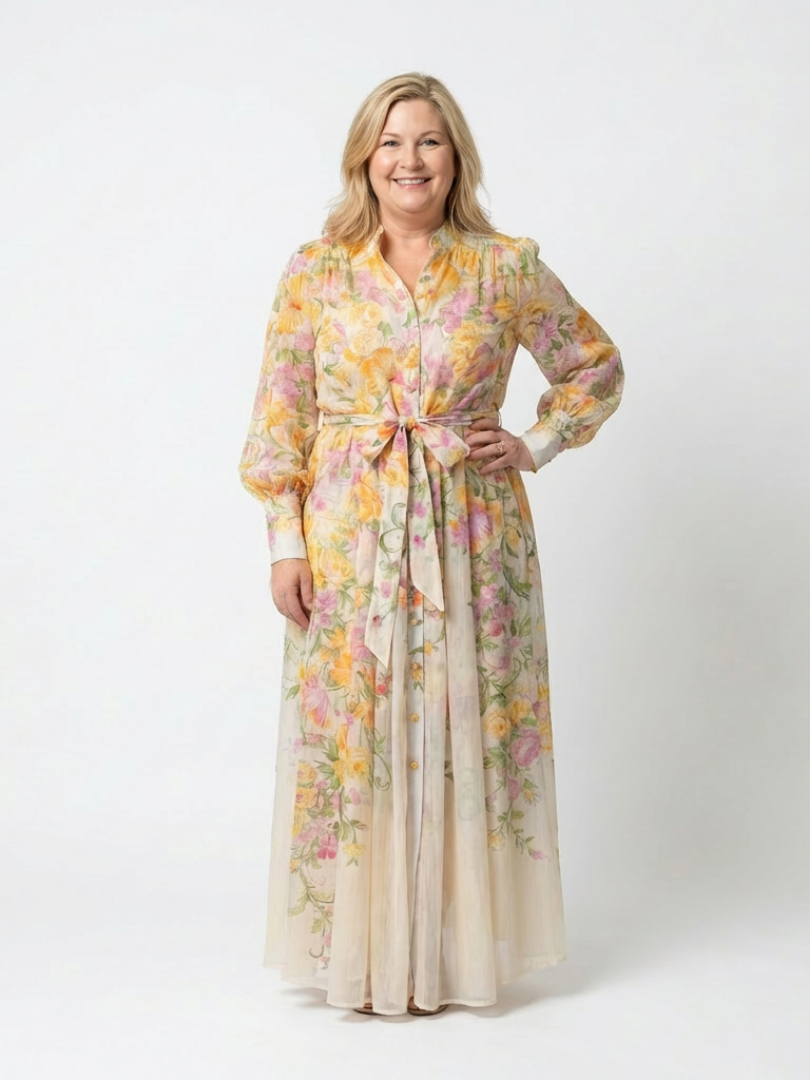 Adélie | Robe Longue Fleurie à Manches Longues