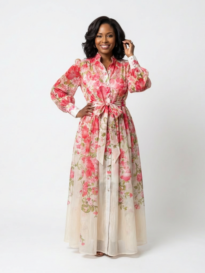 Adélie | Robe Longue Fleurie à Manches Longues