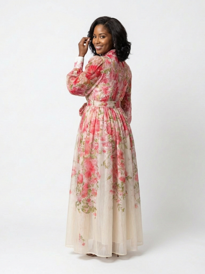 Adélie | Robe Longue Fleurie à Manches Longues