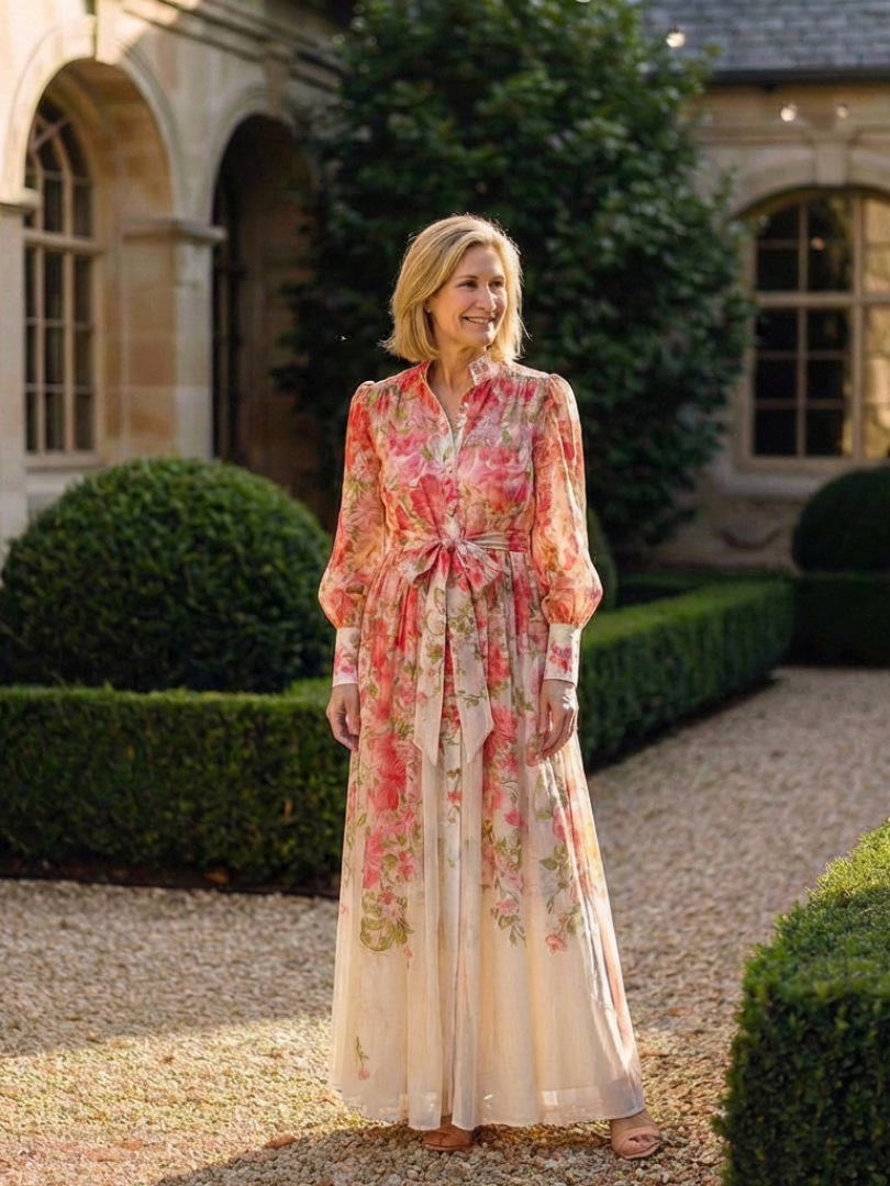 Adélie | Robe Longue Fleurie à Manches Longues