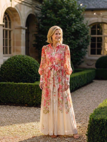 Adélie | Robe Longue Fleurie à Manches Longues