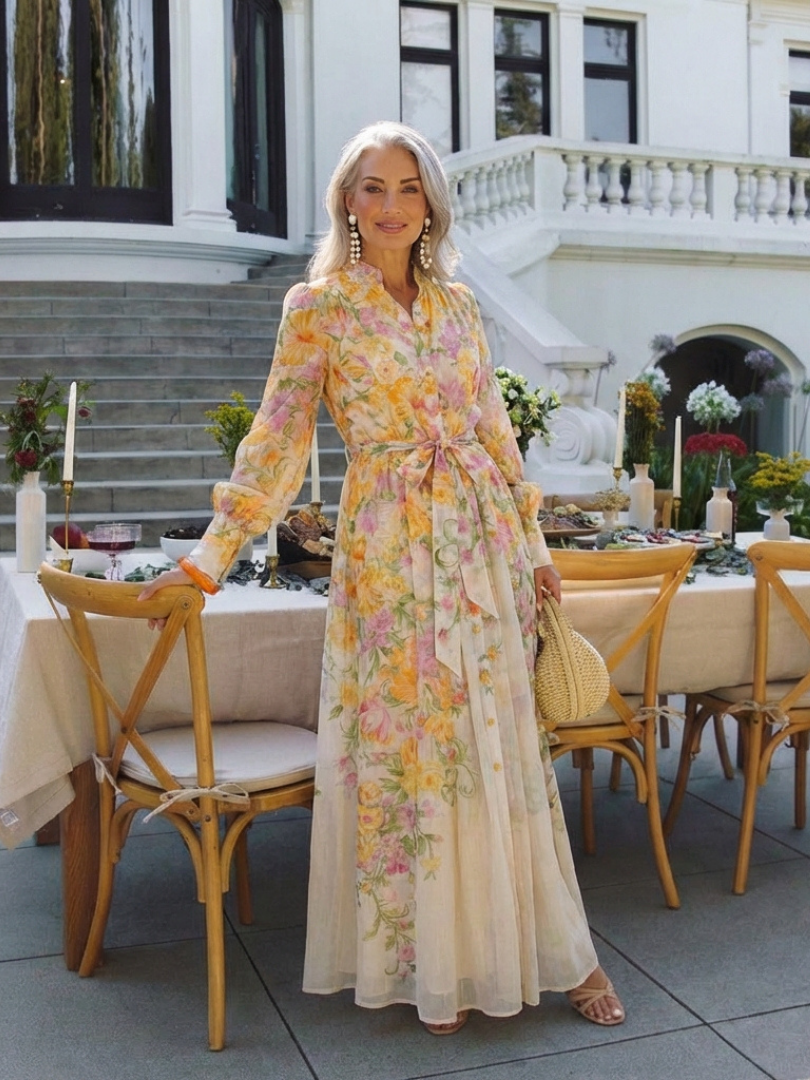 Adélie | Robe Longue Fleurie à Manches Longues