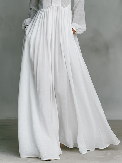 Iseult | Robe Longue Lin Col Montant Boutonnée
