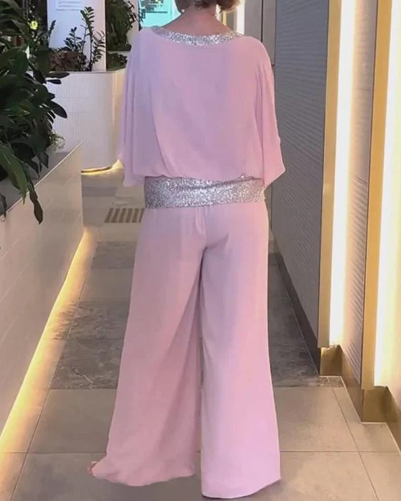 Célestia | Ensemble Sequins Pantalon Large pour Soirée
