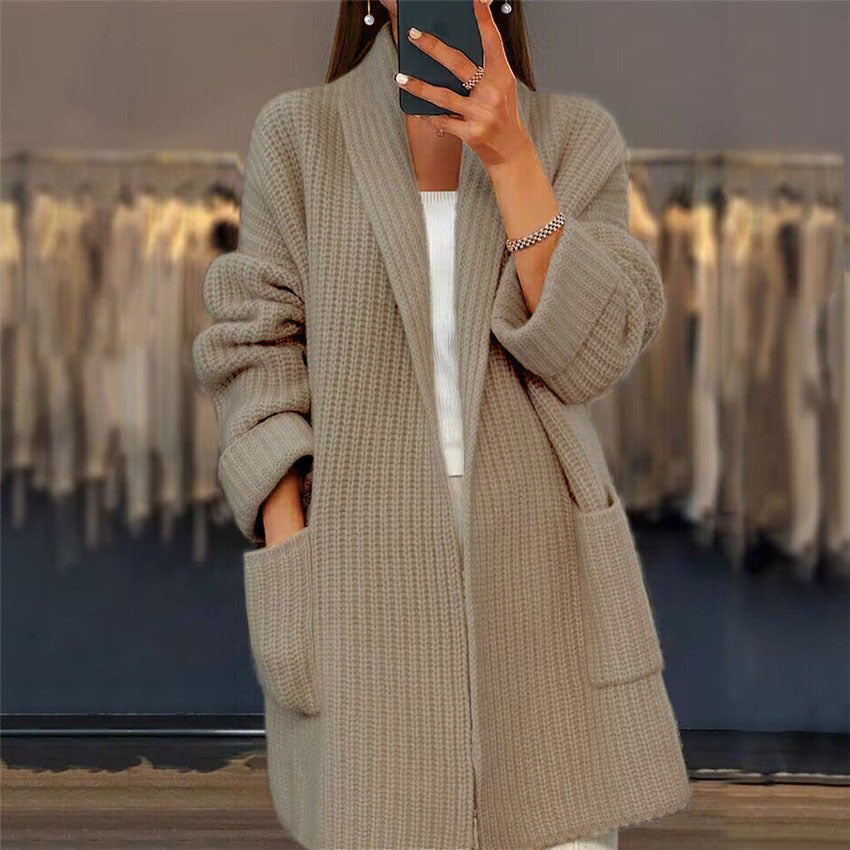Gilet long femme devant ouvert et manches longues