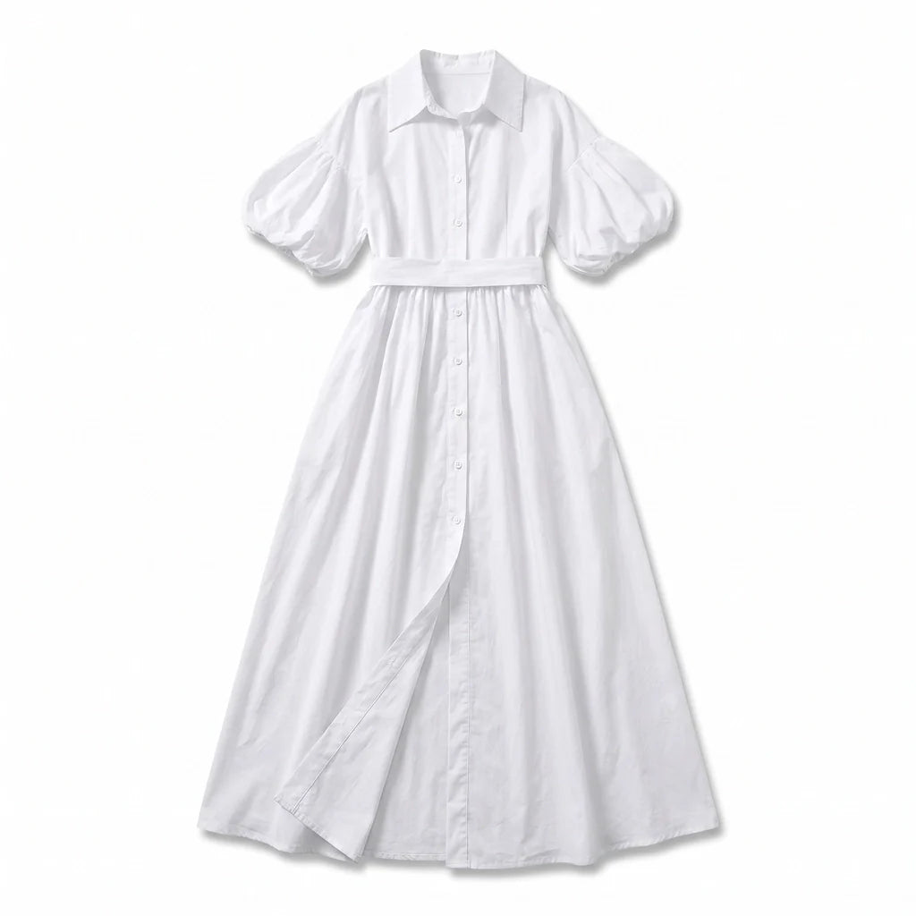Basilie | Robe Longue Boutonnée Taille Marquée