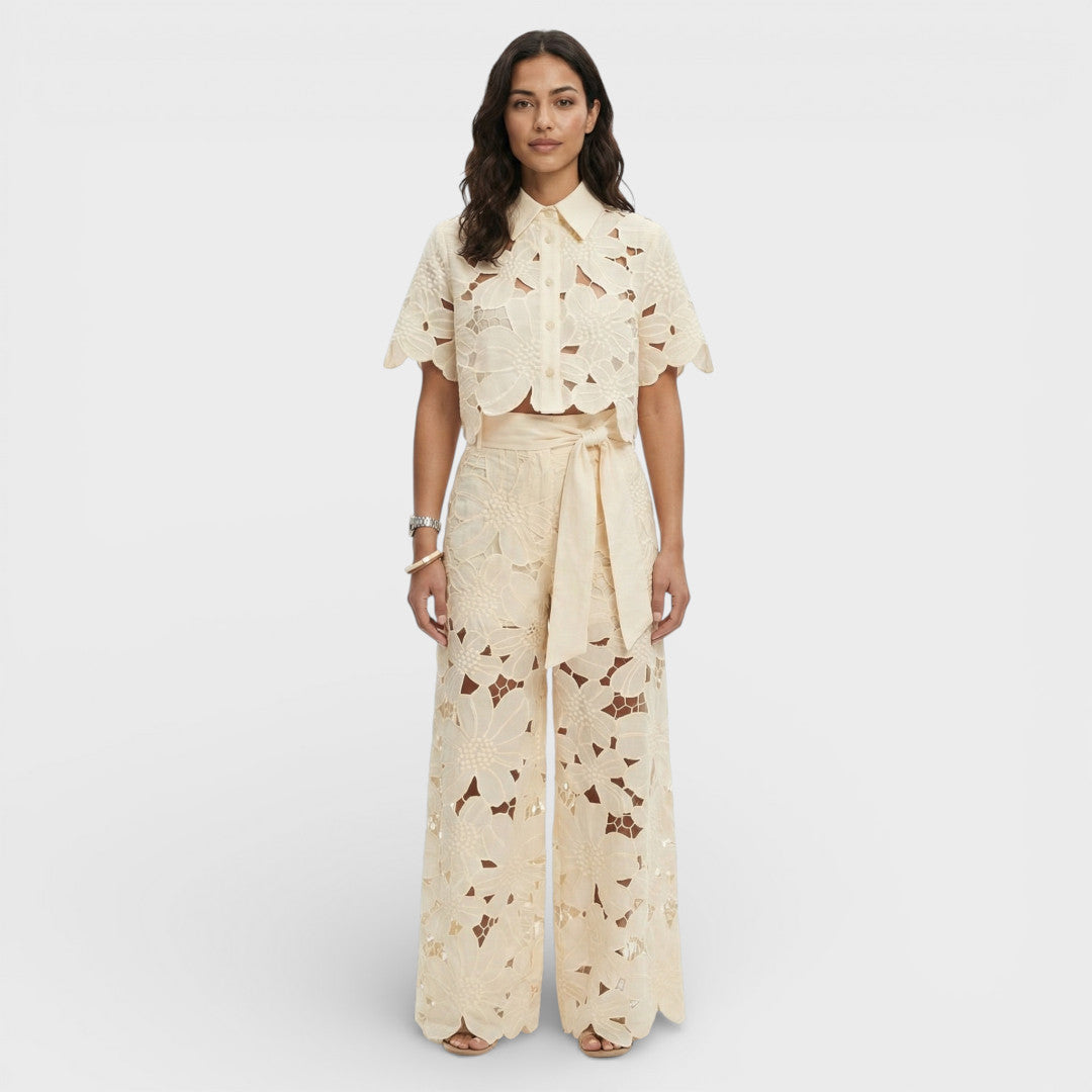 Bastienne | Ensemble Pantalon Large et Haut Court Floral