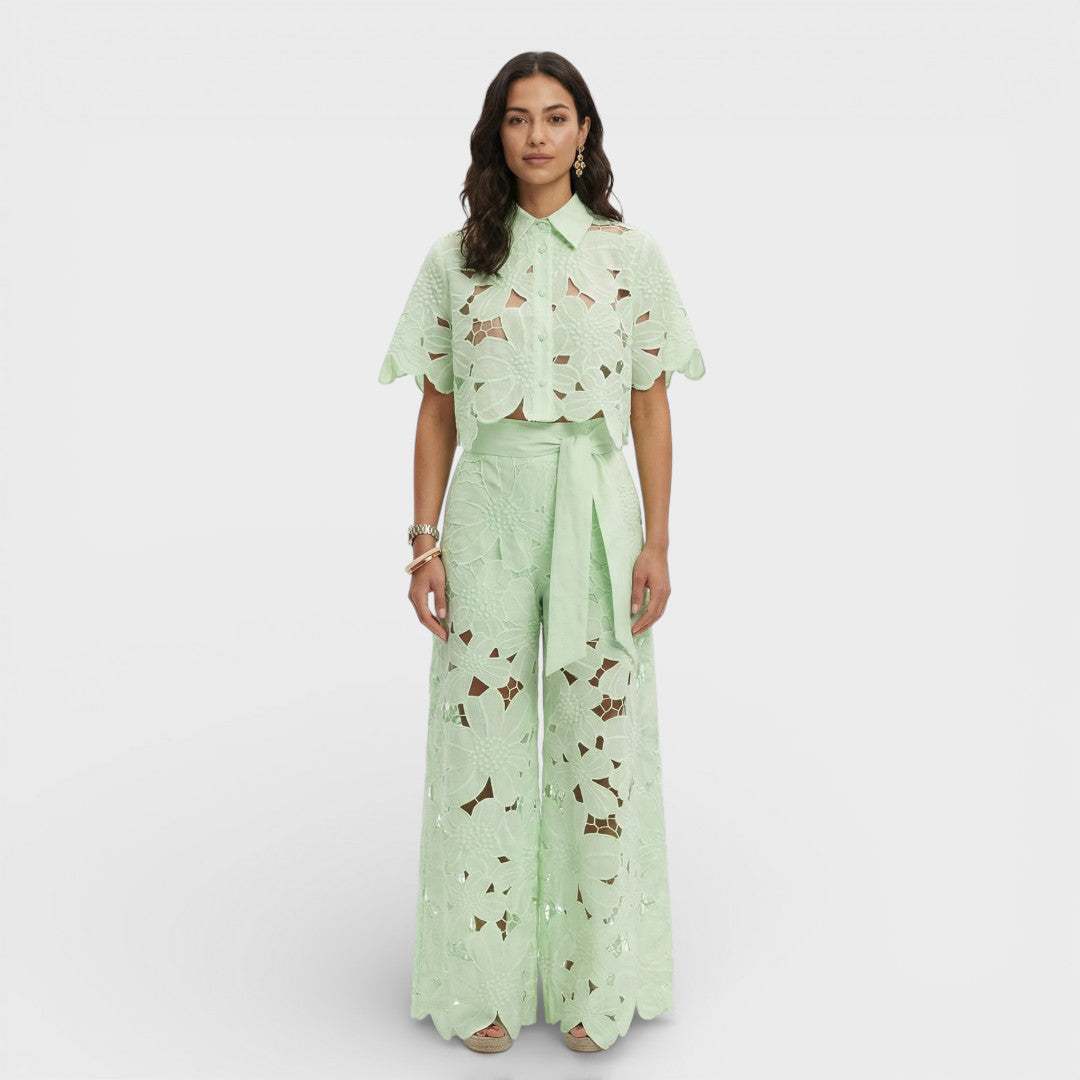 Bastienne | Ensemble Pantalon Large et Haut Court Floral