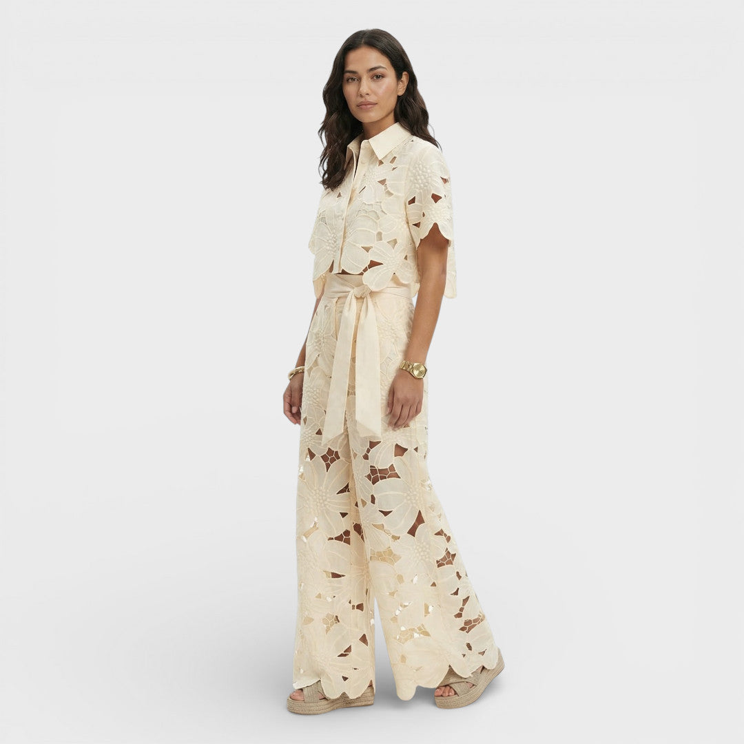 Bastienne | Ensemble Pantalon Large et Haut Court Floral
