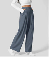 Pantalon large femme à taille élastique, coupe fluide