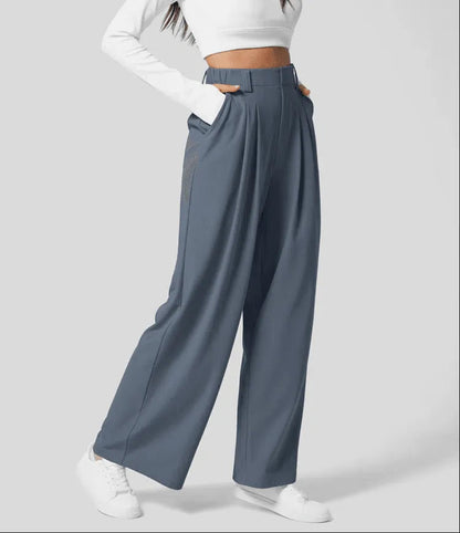 Pantalon large femme à taille élastique, coupe fluide