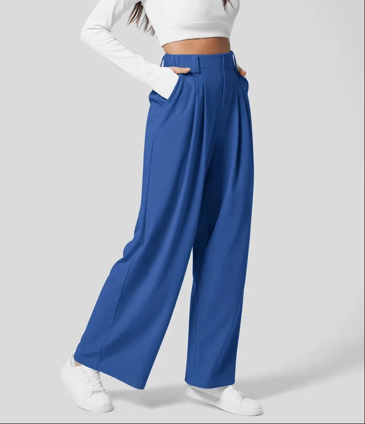 Pantalon large à taille élastique, détail de l'ourlet