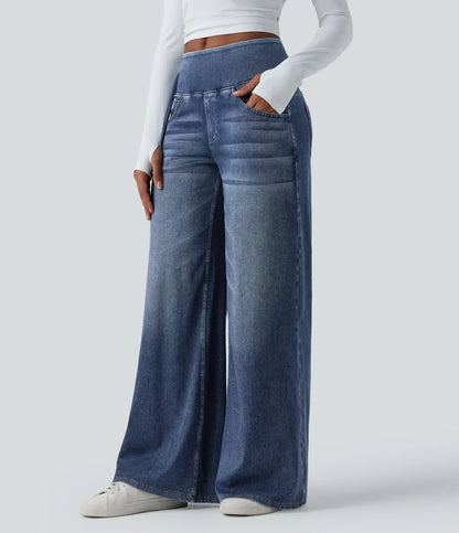 Jean large femme posé à plat
