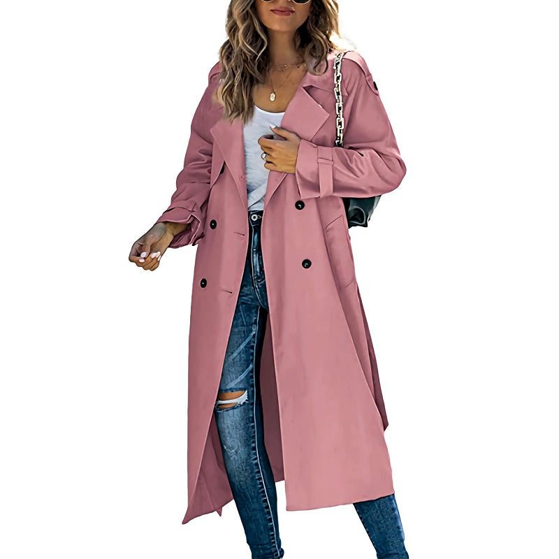 Trench femme à double boutonnage, ceinture nouée à la taille
