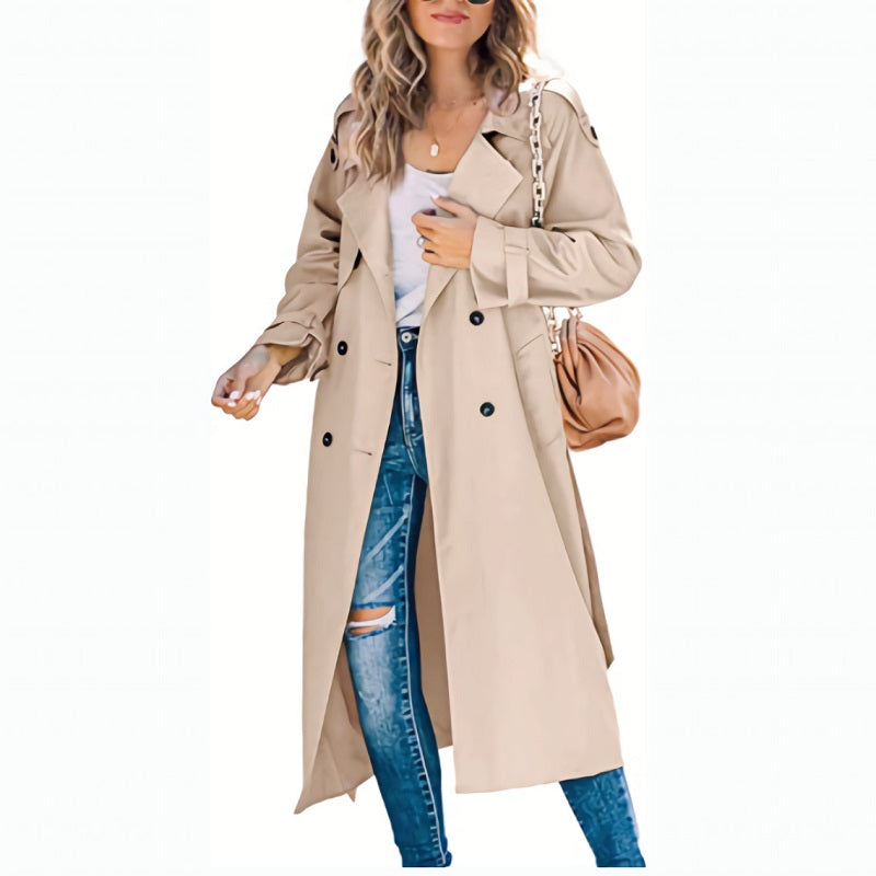 Trench long femme coupe droite descendant jusqu'au mollet